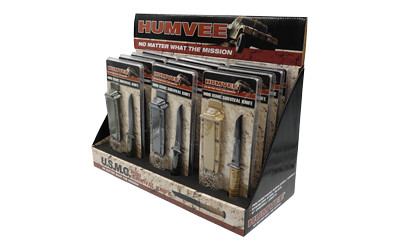 Caliber Gourmet Humvee Neck Knife Display, 12 Piece, Each Knife Has A Sheath, Black/Khaki/Green HMV-DB-USMC