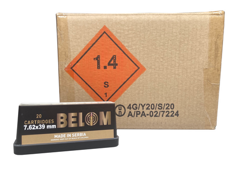Belom 7.62x39 Full Metal Jacket (FMJ) 123 Grain Brass Cased