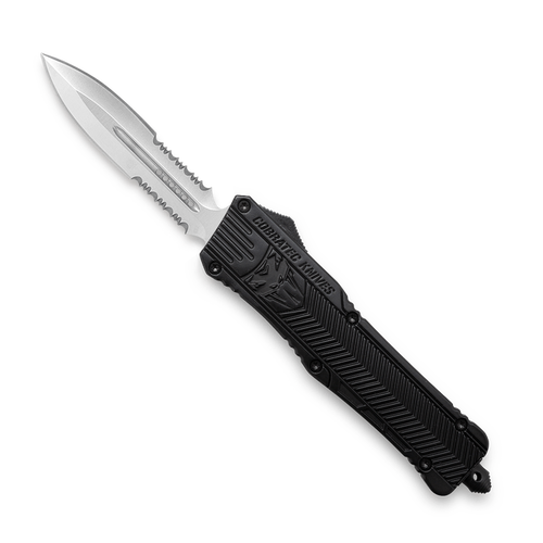 CobraTec Large Black OTF Dagger Both-Sides Serrated Knife