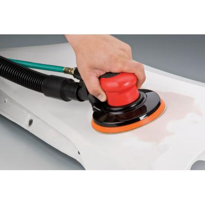 Black throttle lever on Dynabrade Spirit sander indicating 2.5mm orbit