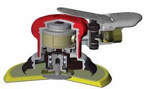 Grey throttle lever on Dynabrade sander indicating 5mm (3/16 inch) orbit
