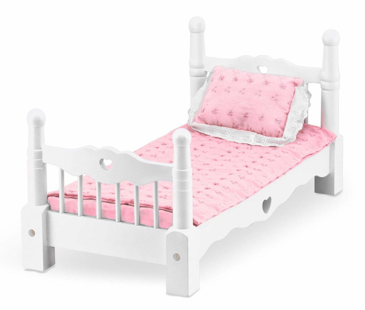 Melissa Doug White Wooden Doll Bed With Bedding Double Play
