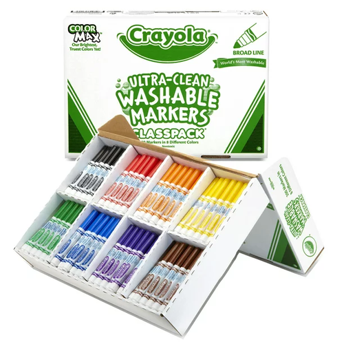 Crayola Ultra-Clean Washable Markers Classpack, Broad Line, 8 Colors, Pack of 200