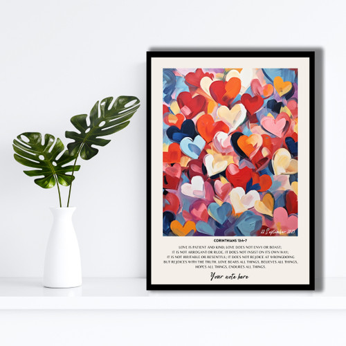 Framed Poster A2 and A3  -  Corinthians 13:4-7  Personalised Wedding Anniversary Gift | Customised Painting with Bible Scripture  | Christian Wall Art