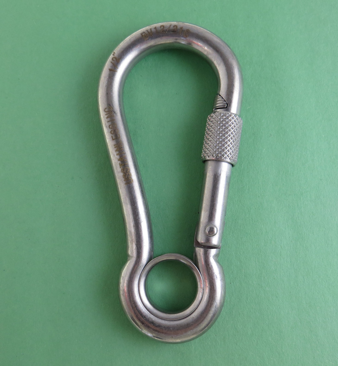 Stainless Steel 316 Spring Hook with Screw Nut and Eyelet Carabiner 1/2  (12mm) Marine Grade - US Stainless