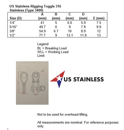 Stainless Steel 316 Rigging Toggle 3/8