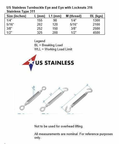 Durable stainless steel turnbuckles with locking nuts