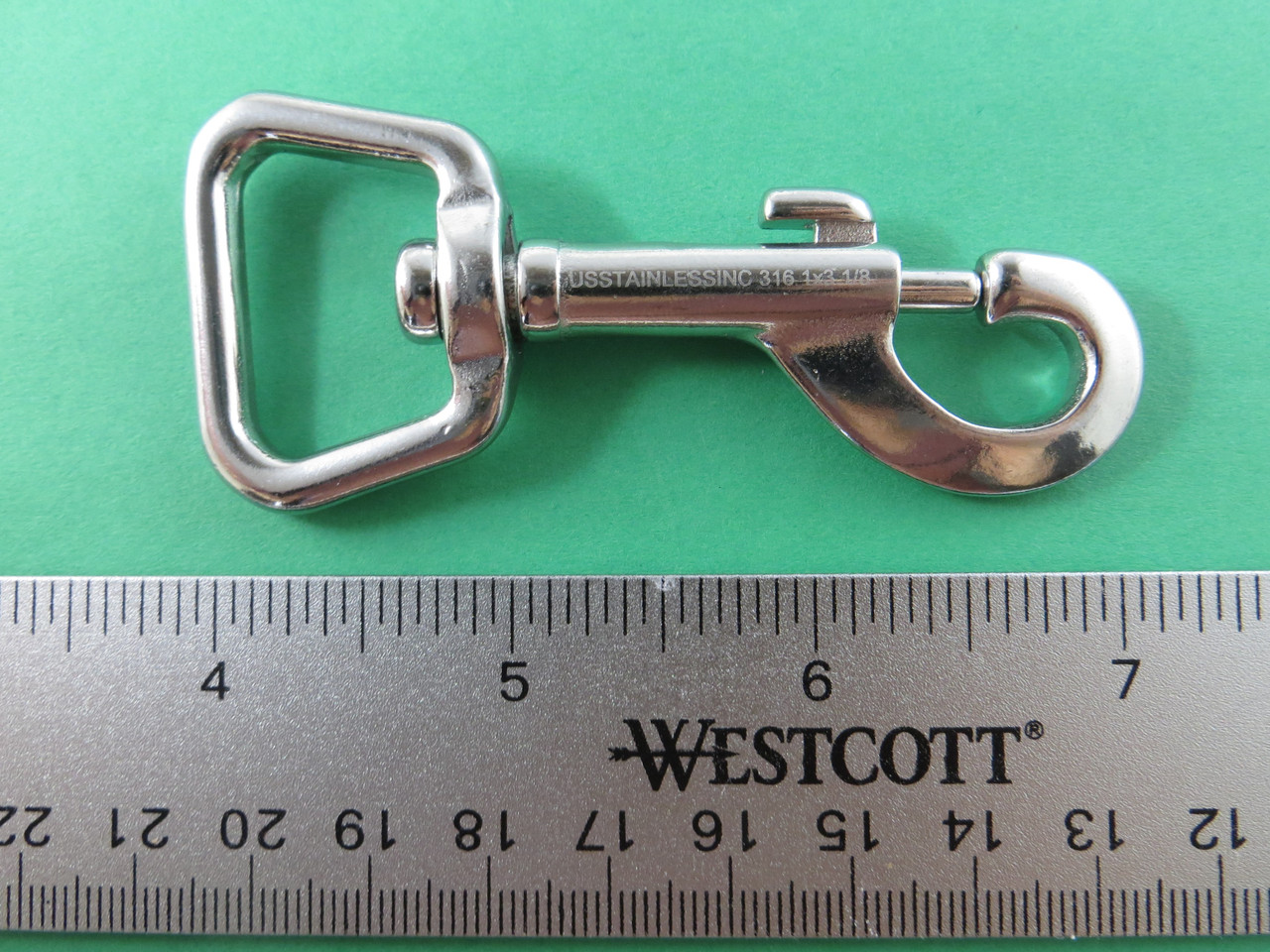 Stainless Steel 316 1 x 3 1/8 Bolt Snap Square Swivel End Marine Grade  Polished