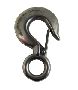 Stainless Steel 316 Rigid Eye Snap Hook with Safety Latch 5 1/2" Marine Grade