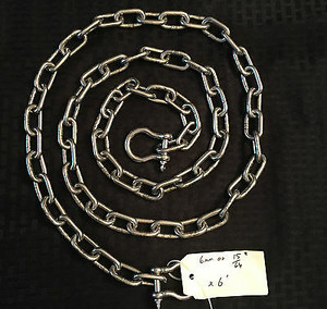 Stainless Steel 316 Anchor Chain 1/4" or 6mm by 15' Long Shackles