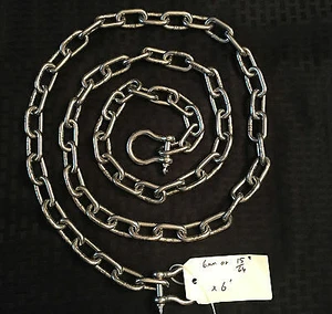 Stainless Steel 316 Anchor Chain 1/4" or 6mm by 20' Long Shackles
