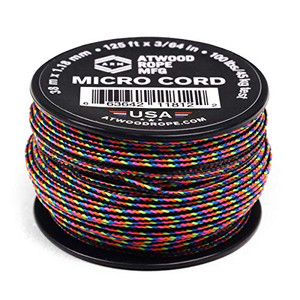 Atwood Rope MFG Tactical Nylon/Polyester Micro Utility Cord 1.18mm X 125ft Reusable Spool | Fishing Gear, Jewelry Making, Camping Accessories (Dark Stripes)