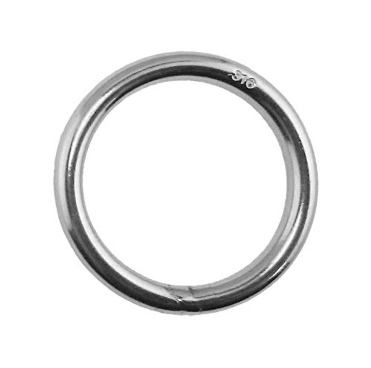 Stainless Steel 316 Round Ring Welded 5/16" x 1 5/8" (8mm x 40mm) Marine Grade