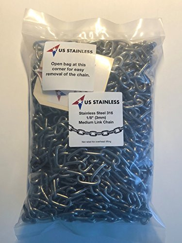 Stainless Steel 316 Chain 1/8" (3mm) 50' Medium Link Chain