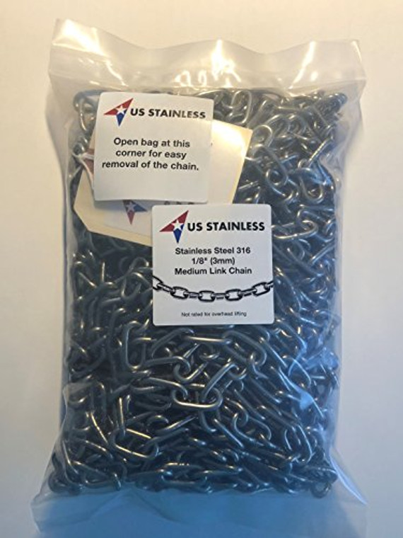 Stainless Steel 316 Chain 1/8" (3mm) 50' Medium Link Chain