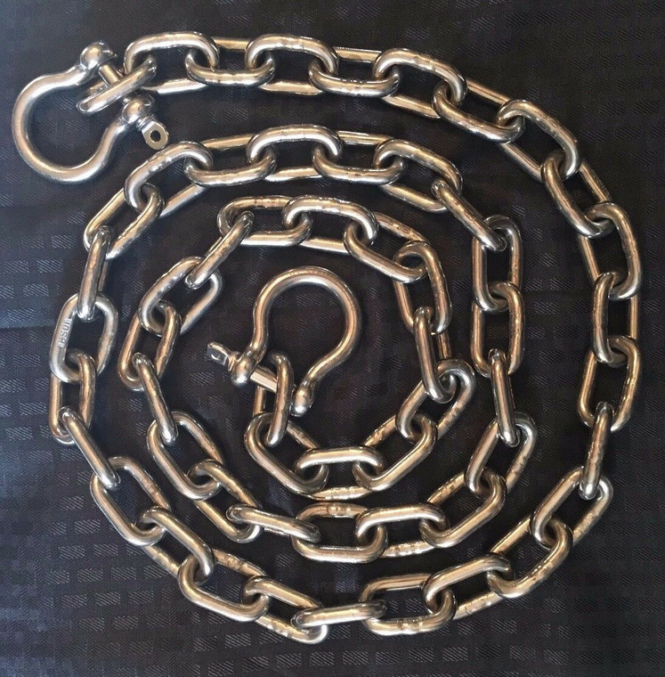 5/16" by 10' US Stainless Stainless Steel 316 Anchor Chain 5/16" or 8mm By 10 Foot Long with Quality Shackles