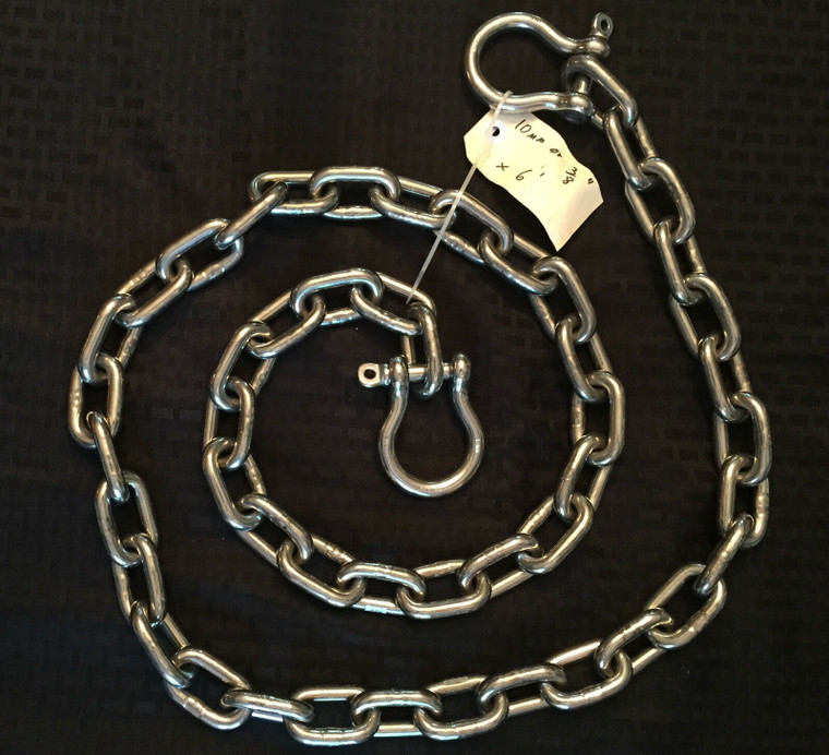 Stainless Steel 316 Anchor Chain 3/8" or 10mm by 15' Long Shackles