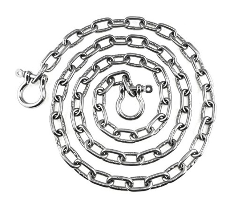 Stainless Steel 316 Anchor Chain 1/4" (6.3mm) by 6' with shackles