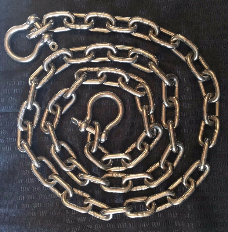 Stainless Steel 316 Anchor Chain 8mm or 5/16" by 30' long with quality shackles
