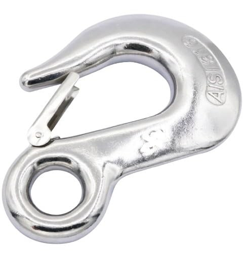 US STAINLESS Stainless Steel 316 Slip Hook with Eye and Safety Latch 1/4"