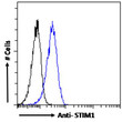 STJ71022 Flow cytometric analysis of paraformaldehyde fixed A431 cells (blue line) , permeabilized with 0. 5% Triton. Primary incubation 1hr (10ug/ml) followed by Alexa Fluor 488 secondary antibody (1ug/ml). IgG control: Unimmunized goat IgG (black line) followed by Alexa Fluor 488 secondary antibody.