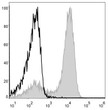 Mouse bone marrow cells were stained with Anti-Mouse/Human CD11b antibody (STJA0000423) (filled gray histogram). Unstained bone marrow cells (blank black histogram) were used as control.