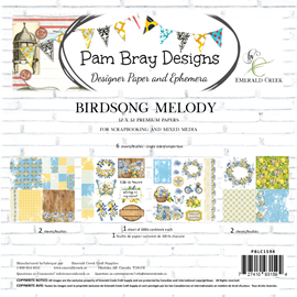Lemoncello 12x12 scrapbook paper collection by Pam Bray Designs featuring lemons, citrus florals, blue and yellow patterns, ephemera, wreaths, butterflies, and vintage-inspired crafting elements.