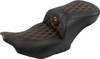 Saddlemen - 823-07-206B3 - RoadSofa™ Seat - with Backrest - Carbon Fiber - Lattice Stitch - Orange Stitch - FLTR/FLHX '23-'24