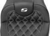 Saddlemen - 823-07-206B6 - RoadSofa™ Seat - with Backrest - Carbon Fiber - Lattice Stitch - White Stitch - FLTR/FLHX '23-'24