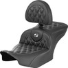 Saddlemen - 823-07-206B6 - RoadSofa™ Seat - with Backrest - Carbon Fiber - Lattice Stitch - White Stitch - FLTR/FLHX '23-'24