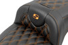 Saddlemen - 823-07-207B3 - Roadsofa™ Extended Reach Seat - with Backrest - Lattice Stitch - Orange Stitch - FLTR/FLHX '23-'24