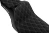 Slyfox - Silver Logo Double Diamond High Noon Seat fits '06-'17 FXD/​FXDB/​FXDC/​FXDL/​FXDF/​FXDWG, '12-'16 FLD Models - Silver Stitch