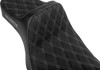 Slyfox - Silver Logo Double Diamond High Noon Seat fits '04-'22 Sportster Models (Except RH Sportster) - Silver Stitch