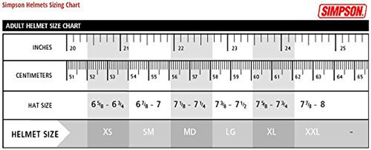 Simpson Outlaw Bandit Size Chart