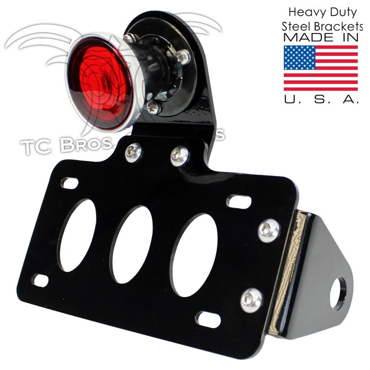 TC Bros Choppers Two Inch Round Bobber Tail Light License Plate Bracket