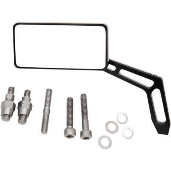 Pro-One - Billet Aluminum Mirrors with Clear Glass, Black Anodized Rectangular 4" X 2" (See Desc.)