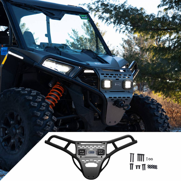 Ravek - 05301697 - Front Bumper/Skid Plate with White Lights - Black - RZR XP 1000