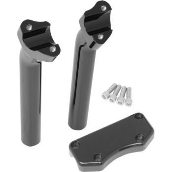Drag Specialties Handlebar Riser/Top Clamp Kits for 1" Diameter Clamping Area - 9-1/2" Rise with 1-1/2" Pullback Gloss Black
