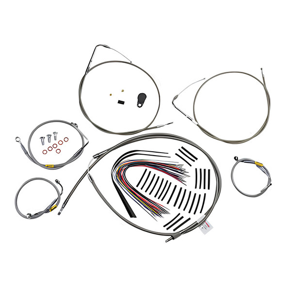 Burly Brand - Stainless Steel Handlebar Cable/Line Install Kit for 15" Ape Hanger Bar fits '00-'06 FLHT/C/CU, '06 FLHX (W/O Cruise)