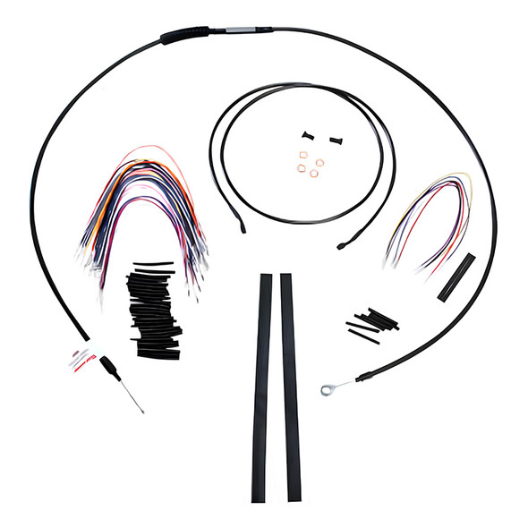 Burly Brand - Blaack Handlebar Cable/Line Install Kit for 15" Ape Hanger Bar fits '08-'13 FLHX, FLHT/C/U & H-D FL Trikes (W/ ABS) (Reuses Existing Lower Brake Line)