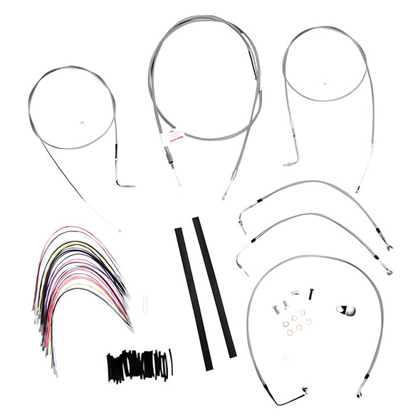 Burly Brand - Stainless Steel Handlebar Cable/Line Install Kit for 14" Ape Hanger Bar fits '02-'06 FLHR/I/CI/S/SI & FLTR (W/O Cruise)