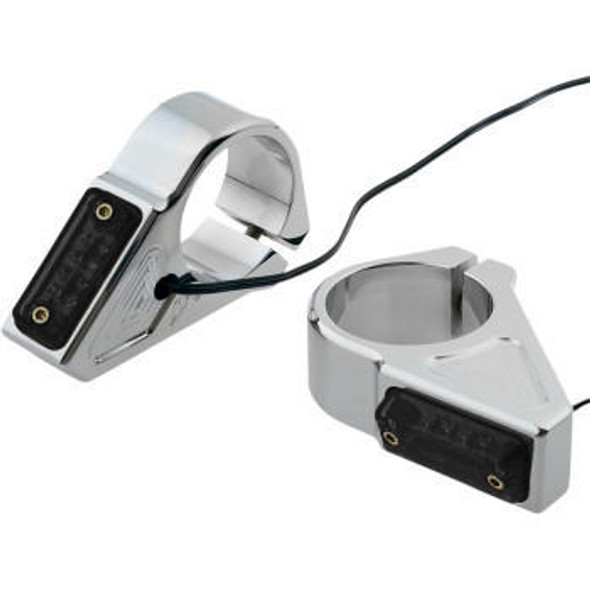  Joker Machine - 39mm Chrome Fork Mount Turn Signals W/ Amber Lens fits '93 & Up Sportster, '93-'05 Dyna Models 