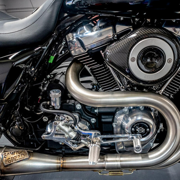 Sawicki - Brushed Stainless Steel 2-In-1 Shorty Cannon fits '17-'23 M8 Touring Models W/ Aftermarket Mid-Controls