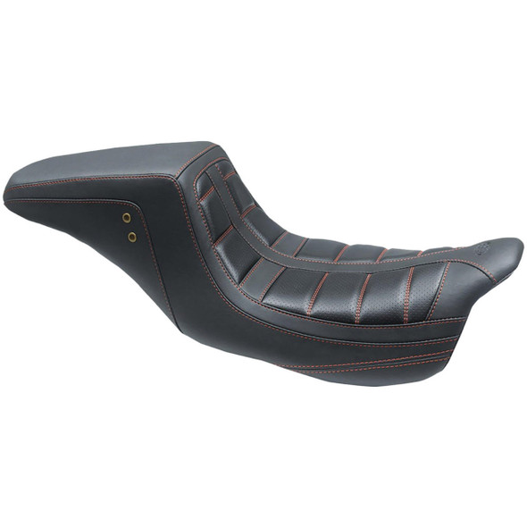 Mustang - Squareback One-Piece Tuck n' Roll Seat W/ American Beauty Red Stitching fits '08-'25 Touring Models