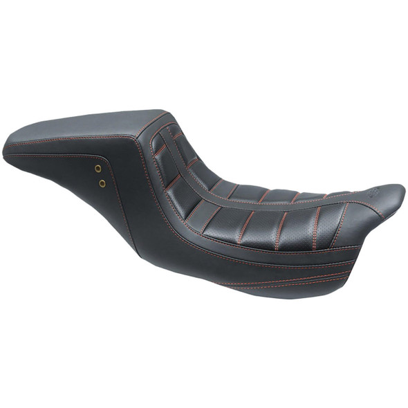 Mustang - Squareback One-Piece Tuck n' Roll Seat W/ American Beauty Red Stitching fits '08-'23 Touring Models