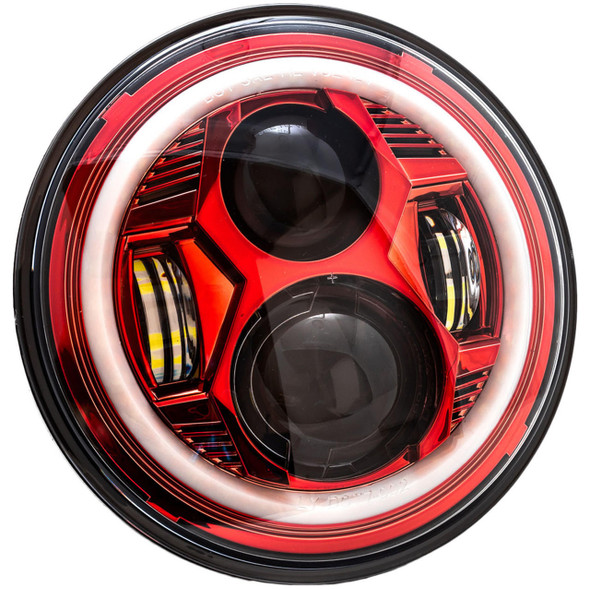 Lectric Lighting Co. - Red 7" Color Collection Wide-Array LED Headlight W/ Full-Halo for '14 & Up Indian Models (Exc. Scout and FTR Models)