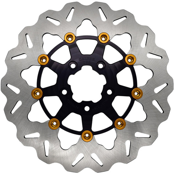 Galfer - 11.5" Rear Full-Floating W/ Black Carrier & Gold Buttons Brake Rotor fits '00-'17 Big Twin, '00-'10 XL Models (See Desc.)