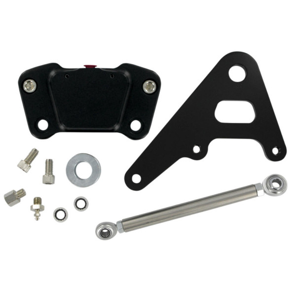 GMA - Smooth Black 2-Piston Custom Rear A-Caliper fits Big Twin Rigid Frames W/ 10" Rotor, Includes Linkage Rod