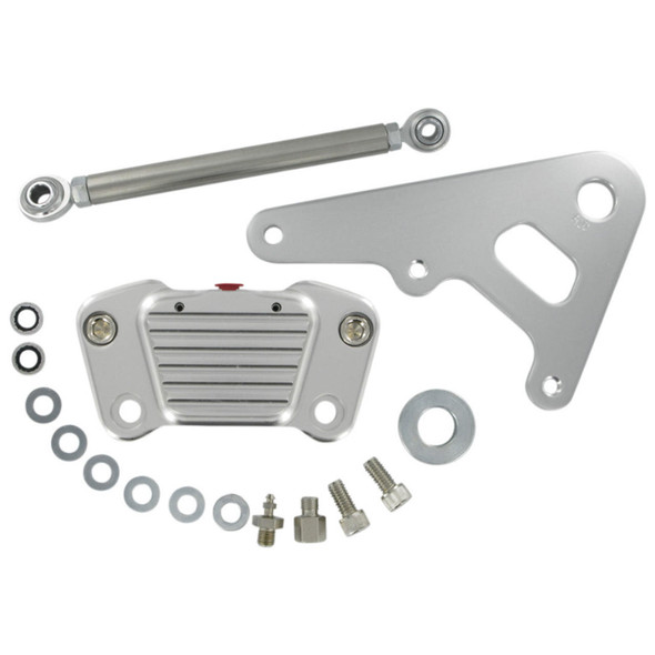 GMA - Classic Clear Anodized 2-Piston Custom Rear A-Caliper fits Big Twin Rigid Frames W/ 10" Rotor, Includes Linkage Rod