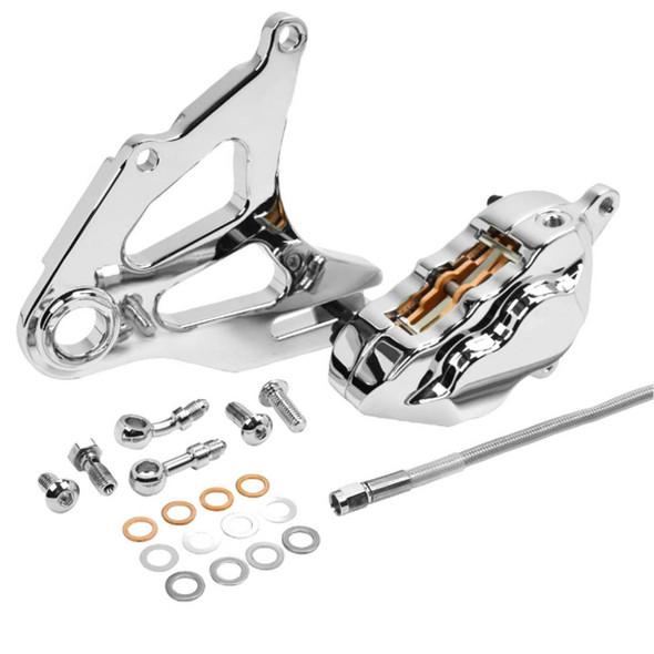 Hawg Halters - Chrome Rear Piston Caliper & Mounting Bracket fits '18 & Up M8 Softail Models